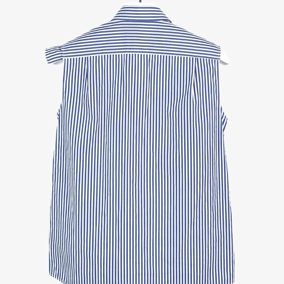 Jil Sander Aghata Dark Blue Cotton Striped Drape Blouse - Picture 3 of 11